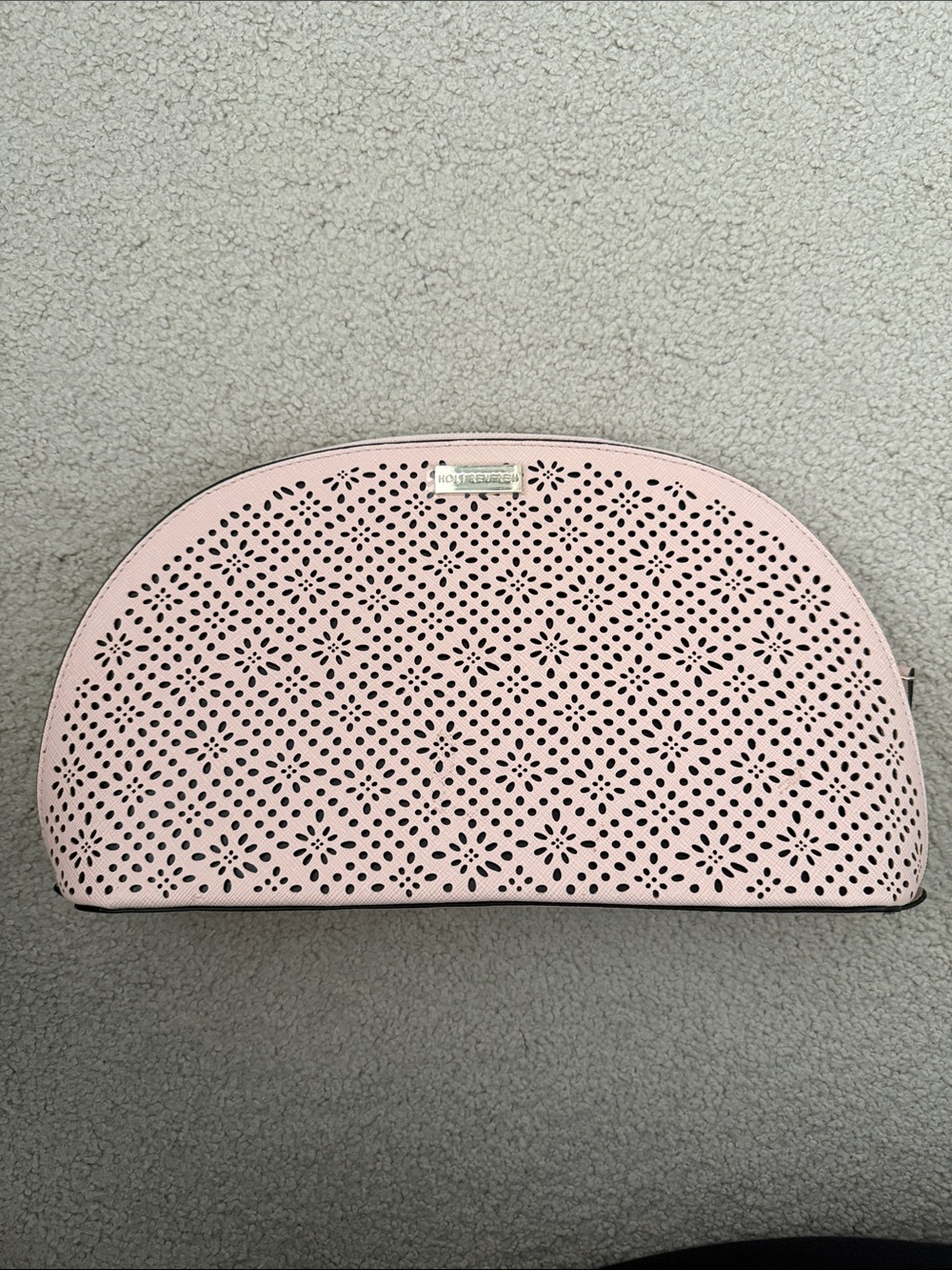 Holt Renfrew Perforated Half-Moon Cosmetic Pouch in Soft Pink